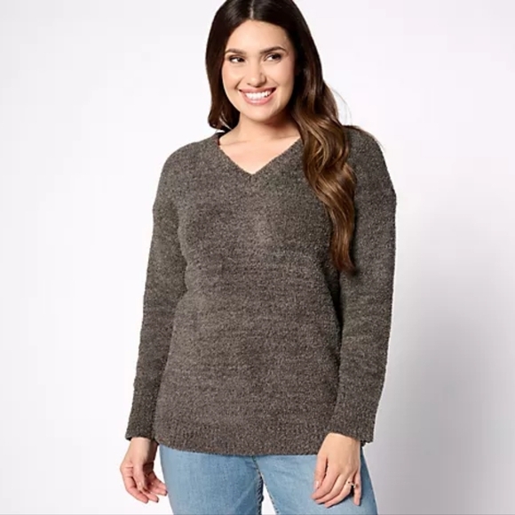 Barefoot Dreams CozyChic Open V-Neck Pullover - Picture 1 of 9